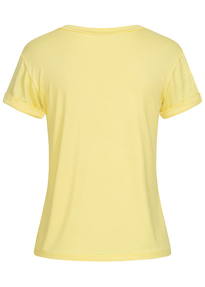 Fresh Tee Damen T-Shirt Cat-Pocket Print gelb