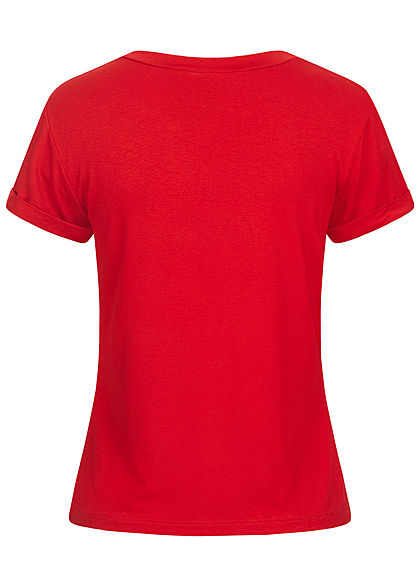 Fresh Tee Dames T-shirt met Cat-Pocket opdruk rood