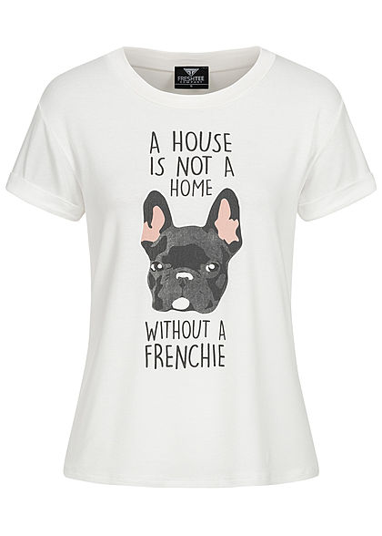 Fresh Tee Damen T-Shirt Frenchie Dog Print weiss