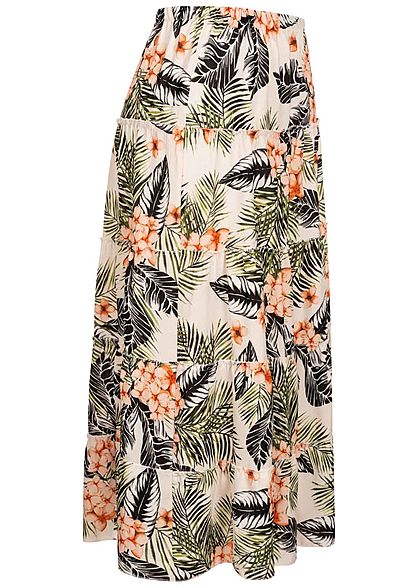 Fresh Lemons Damen Longform Stufenrock Tropical Print off weiss grün orange
