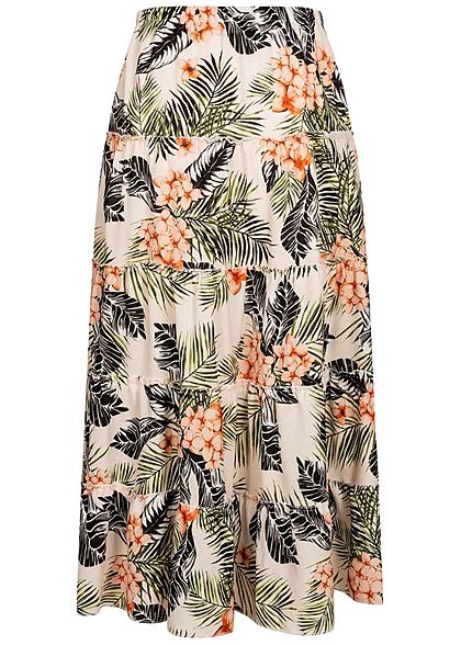 Fresh Lemons Damen Longform Stufenrock Tropical Print off weiss grün orange