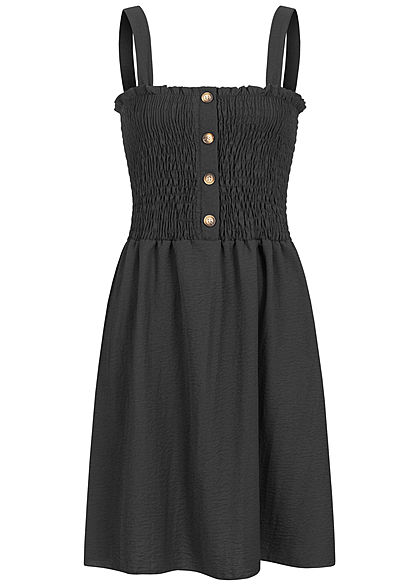 Fresh Lemons Dames Mini Jurk met Deco Buttons zwart - Art.-Nr.: 20055130