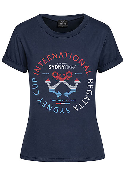 Fresh Tee Dames T-Shirt Anker Print navy blauw rood