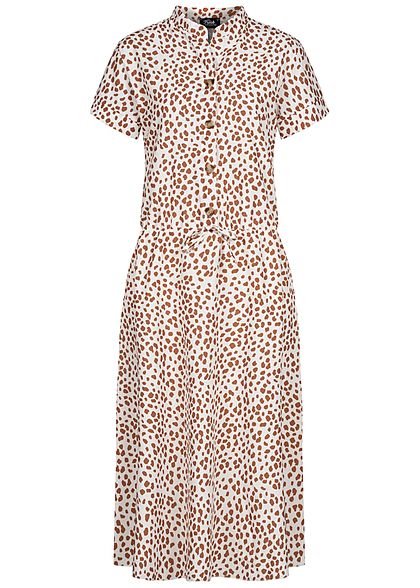 Fresh Lemons Dames V-Neck Jurk Flokken Print wit bruin