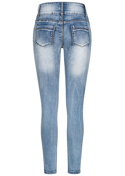 Cloud5ive Damen Skinny Jeans Hose 5-Pockets breiter Bund hell blau denim