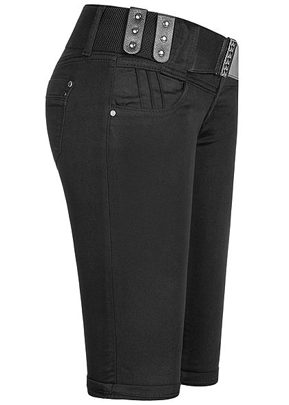 Seventyseven Lifestyle Damen Capri Jeans Hose inkl. Gürtel 4-Pockets schwarz