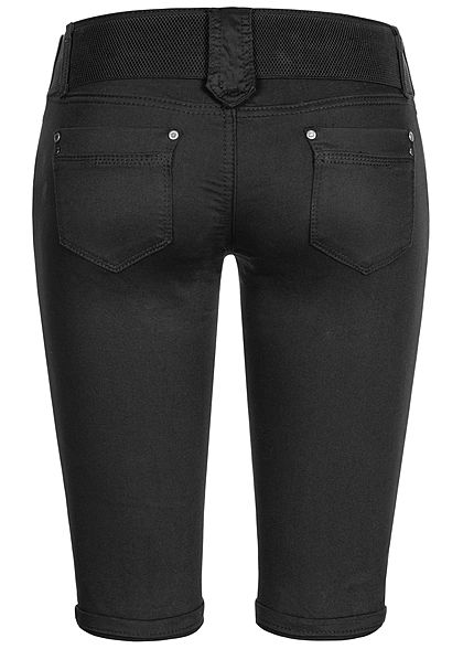 Seventyseven Lifestyle Damen Capri Jeans Hose inkl. Gürtel 4-Pockets schwarz