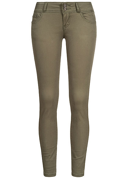 Seventyseven Lifestyle Damen Skinny Jeans Hose 5-Pockets Low Waist hell khaki grün