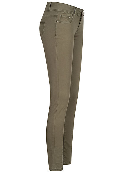 Seventyseven Lifestyle Damen Skinny Jeans Hose 5-Pockets Low Waist hell khaki grün