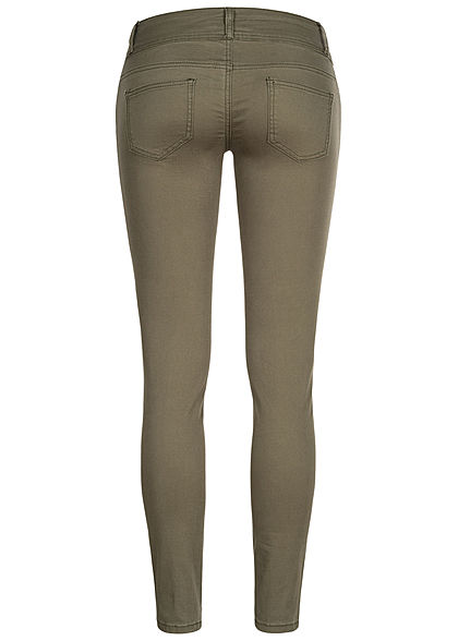 Seventyseven Lifestyle Damen Skinny Jeans Hose 5-Pockets Low Waist hell khaki grün