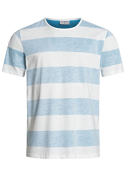 Seventyseven Lifestyle Herren 2-Tone T-Shirt Inside Streifen Muster aqua blau weiss