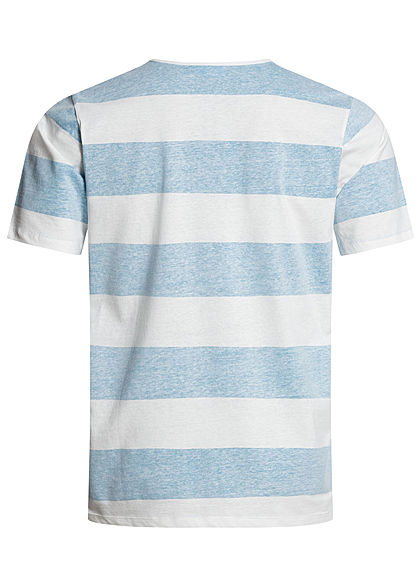 Seventyseven Lifestyle Herren 2-Tone T-Shirt Inside Streifen Muster aqua blau weiss