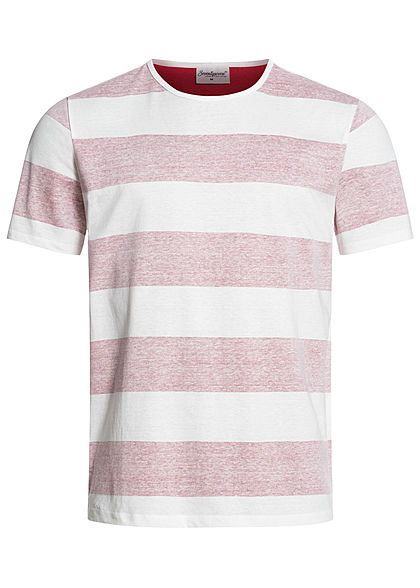 Seventyseven Lifestyle Herren 2-Tone T-Shirt Inside Streifen Muster rot weiss