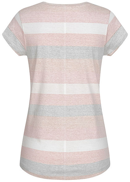 Seventyseven Lifestyle Damen V-Neck T-Shirt Inside Streifen Print beige weiss cream ocker