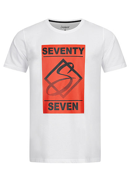 Seventyseven Lifestyle Herren T-Shirt Logo Print weiss rot - Art.-Nr.: 20058107
