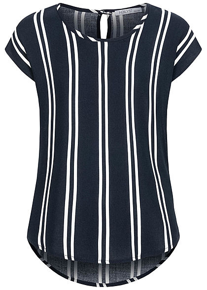 Hailys Kids Mädchen Blusen Shirt Vokuhila Streifen Muster navy blau weiss