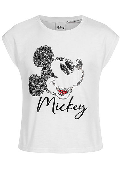 Hailys Kids Mädchen T-Shirt Mickey Mouse Print Pailletten weiss