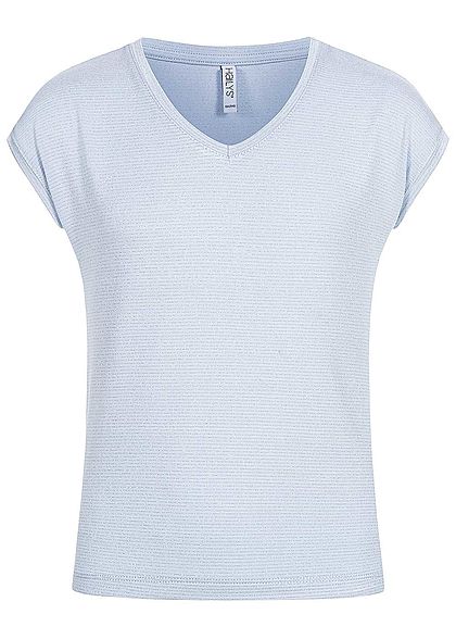 Hailys Kids Mädchen V-Neck Lurex T-Shirt Streifen Muster hell blau silber