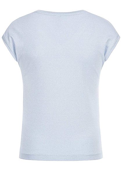 Hailys Kids Mädchen V-Neck Lurex T-Shirt Streifen Muster hell blau silber