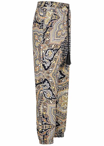 Hailys Kids Mädchen Sommer Hose 2-Pockets Deko Tunnelzug Paisley Print schwarz gelb