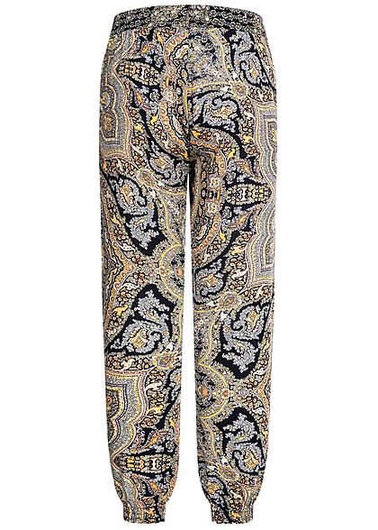 Hailys Kids Mädchen Sommer Hose 2-Pockets Deko Tunnelzug Paisley Print schwarz gelb