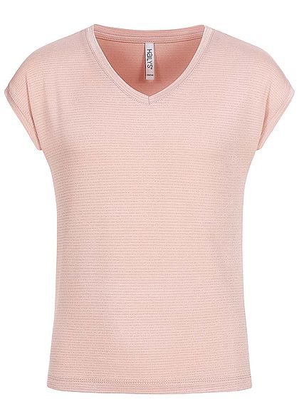 Hailys Kids Mädchen V-Neck Lurex T-Shirt Streifen Muster rosa silber