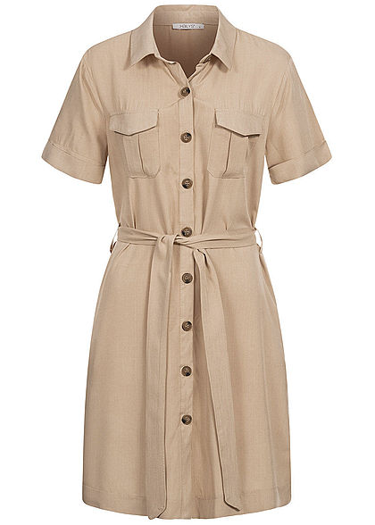 Hailys Damen Blusen Kleid inkl Bindegrtel Knopfleiste 4-Pockets beige - Art.-Nr.: 20062835