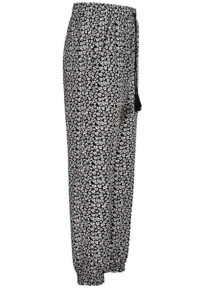 Hailys Kids Mädchen Sommer Hose 2-Pockets Deko Tunnelzug Blumen Print schwarz weiss