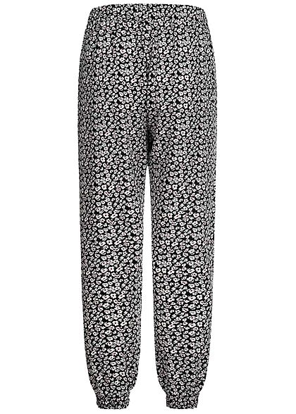 Hailys Kids Mädchen Sommer Hose 2-Pockets Deko Tunnelzug Blumen Print schwarz weiss