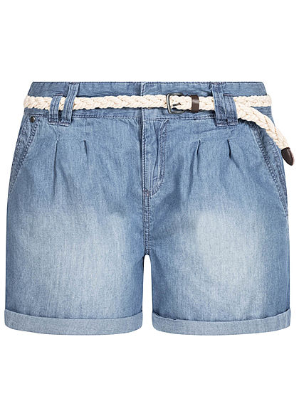 Eight2Nine Damen kurze Shorts 5-Pockets inkl. Flechtgürtel medium blau denim - Art.-Nr.: 20062892