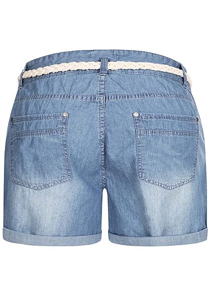 Eight2Nine Damen kurze Shorts 5-Pockets inkl. Flechtgrtel medium blau denim