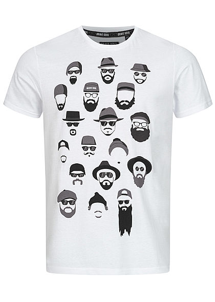 Brave Soul Herren T-Shirt Allover Heads Print optic weiss