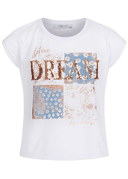 Hailys Kids Mädchen T-Shirt Blumen Print Dream Pailletten weiss kupfer