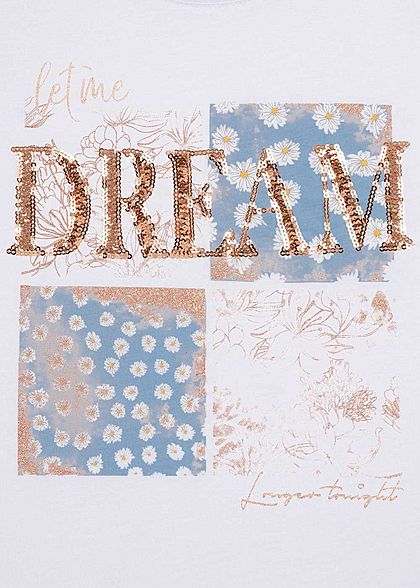 Hailys Kids Mädchen T-Shirt Blumen Print Dream Pailletten weiss kupfer