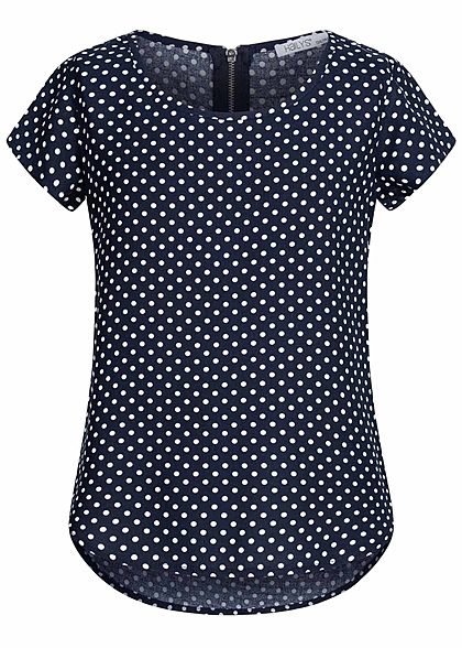 Hailys Kids Mädchen T-Shirt Punkte Muster Zipper hinten navy blau weiss