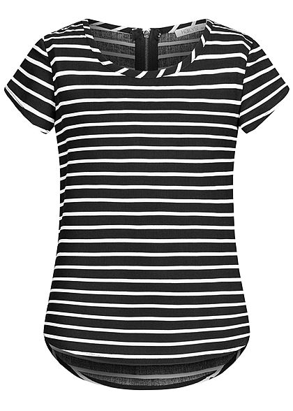 Hailys Kids Mädchen T-Shirt Streifen Muster Zipper hinten schwarz weiss
