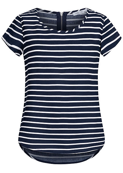 Hailys Kids Mädchen T-Shirt Streifen Muster Zipper hinten navy blau weiss