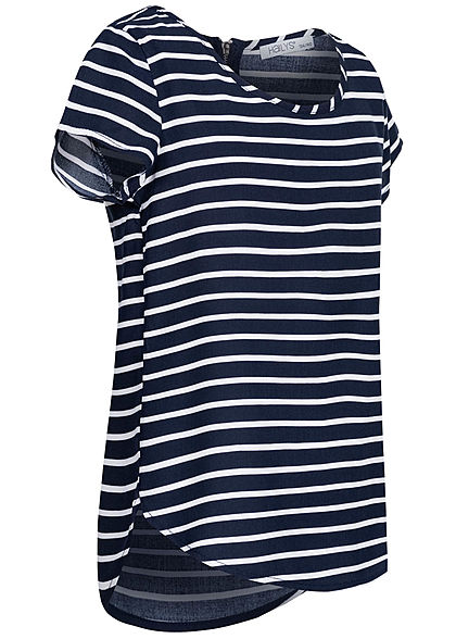 Hailys Kids Mädchen T-Shirt Streifen Muster Zipper hinten navy blau weiss