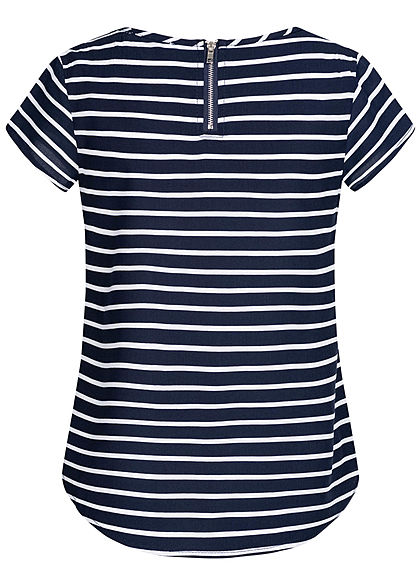 Hailys Kids Mädchen T-Shirt Streifen Muster Zipper hinten navy blau weiss