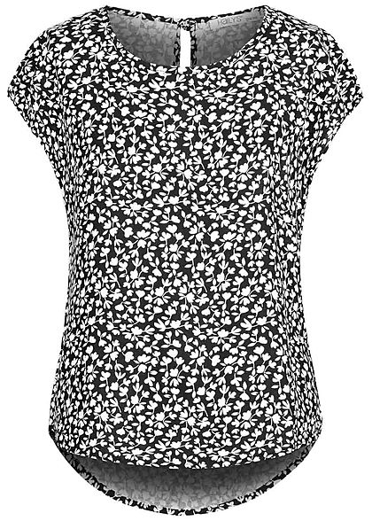 Hailys Kids Mädchen Viskose T-Shirt Vokuhila Blumen Muster schwarz weiss