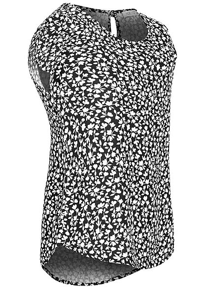 Hailys Kids Mädchen Viskose T-Shirt Vokuhila Blumen Muster schwarz weiss