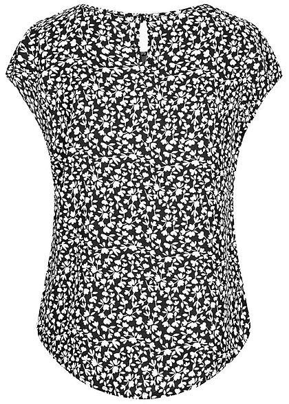 Hailys Kids Mädchen Viskose T-Shirt Vokuhila Blumen Muster schwarz weiss