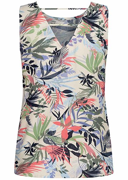 Vero Moda Damen leichtes Blusen Top Tropical Print Rckenausschnitt birch beige