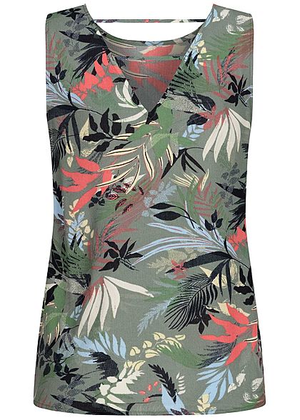 Vero Moda Damen leichtes Blusen Top Tropical Print Rckenausschnitt laurel oliv