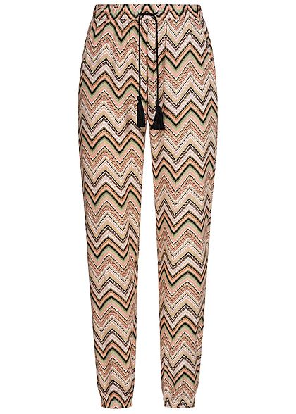 Hailys Damen Sommer Hose 2-Pockets Deko Tunnelzug Zick Zack Print rosa mc