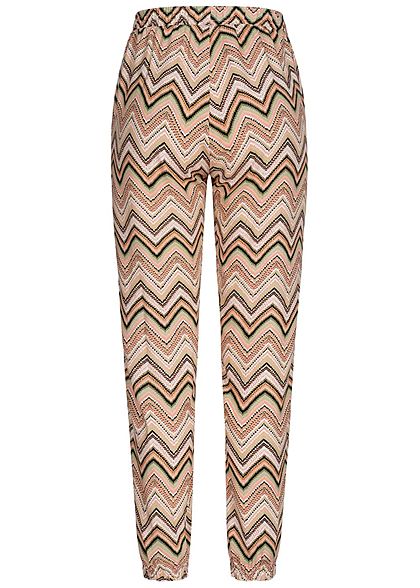 Hailys Damen Sommer Hose 2-Pockets Deko Tunnelzug Zick Zack Print rosa mc