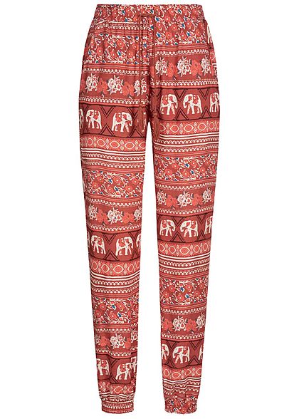 Hailys Damen Sommer Hose 2-Pockets Deko Tunnelzug Azteken Print terra rot