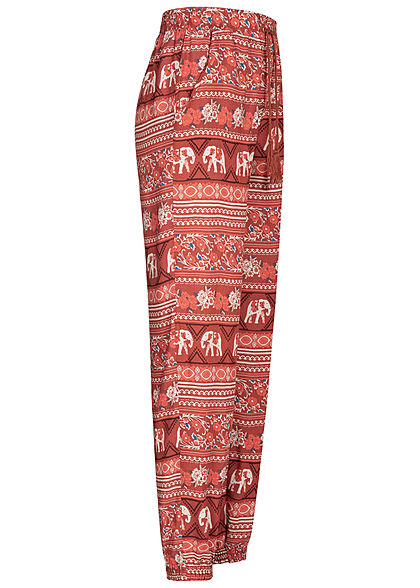 Hailys Damen Sommer Hose 2-Pockets Deko Tunnelzug Azteken Print terra rot