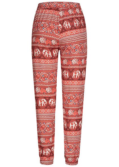 Hailys Damen Sommer Hose 2-Pockets Deko Tunnelzug Azteken Print terra rot