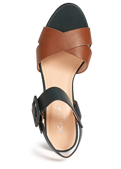 Seventyseven Lifestyle Damen Schuh Sandalette 2-Tone Kunstleder braun schwarz